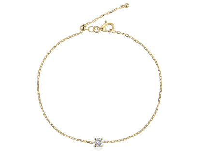 Bracelet chaîne maille forçat en or jaune avec diamant solitaire et système de réglage boule silicone.