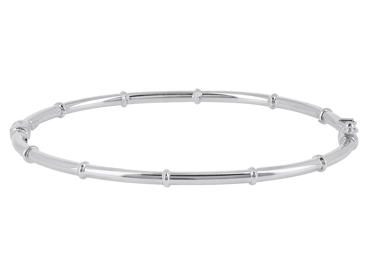 Bracelet jonc en or blanc 18 carats pour femme, design style bambou, de forme ovale idéale pour petit poignet.