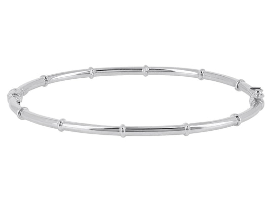 Bracelet jonc en or blanc 18 carats pour femme, design style bambou, de forme ovale idéale pour petit poignet.