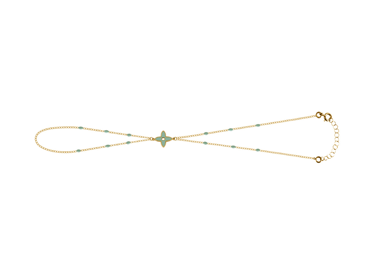 Bracelet de main en or 18 carats orné d'une fleur et de perles turquoise, passe-main au style bohème et solaire.