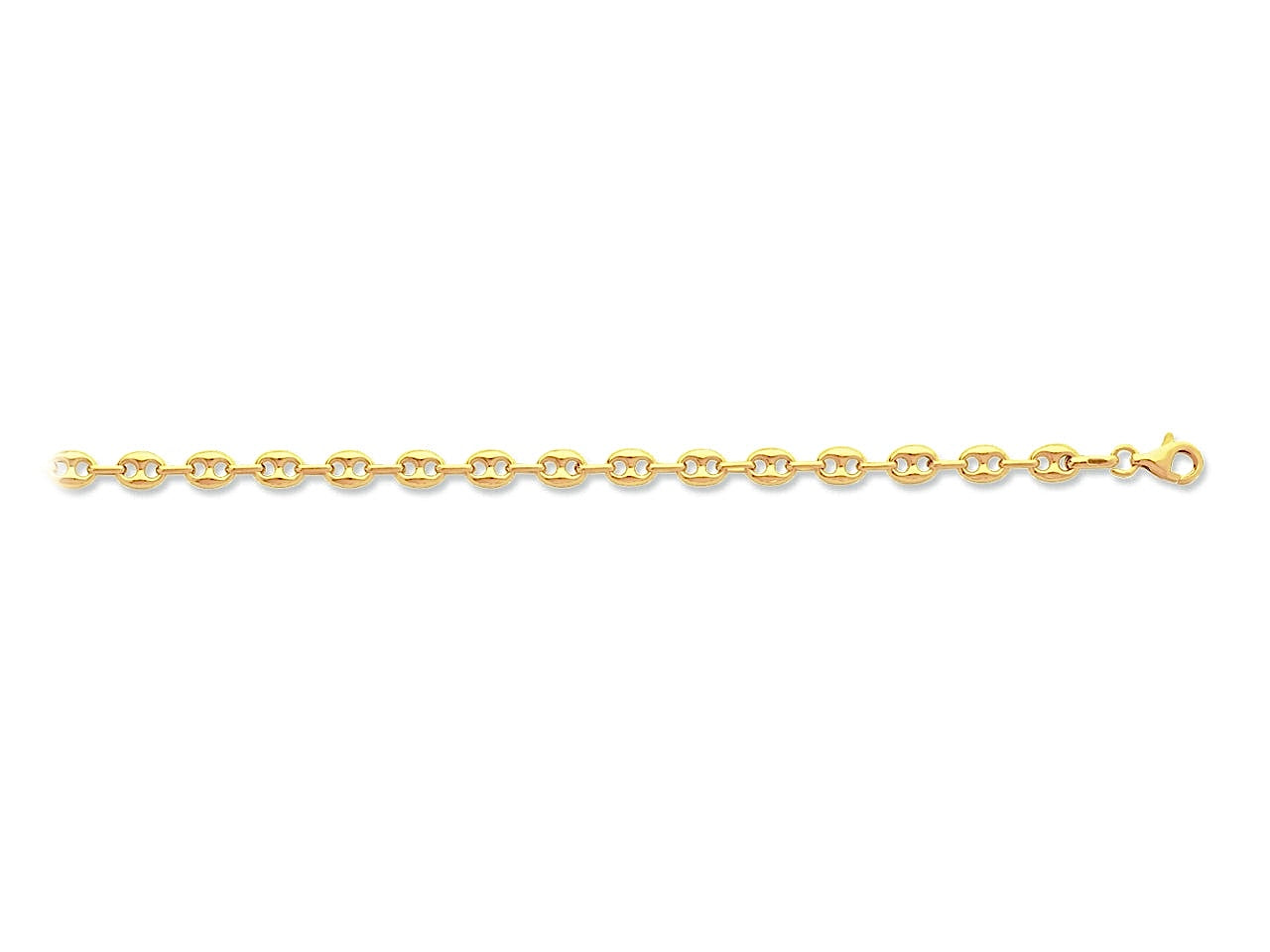 Chaîne en or jaune 18 carats maille grain de café creuse de 4,70 mm, longueur 50 cm avec fermoir mousqueton.