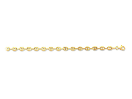 Chaîne en or jaune 18 carats maille grain de café creuse de 4,70 mm, longueur 50 cm avec fermoir mousqueton.