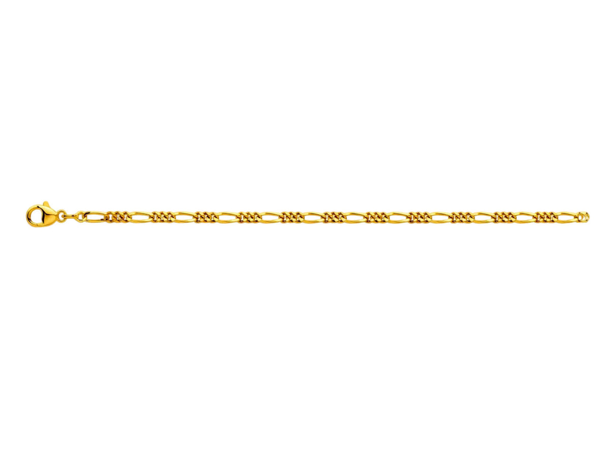 Chaîne pour homme en or jaune 18 carats massif de type maille Figaro (alternée 1/3) limée sur deux faces.