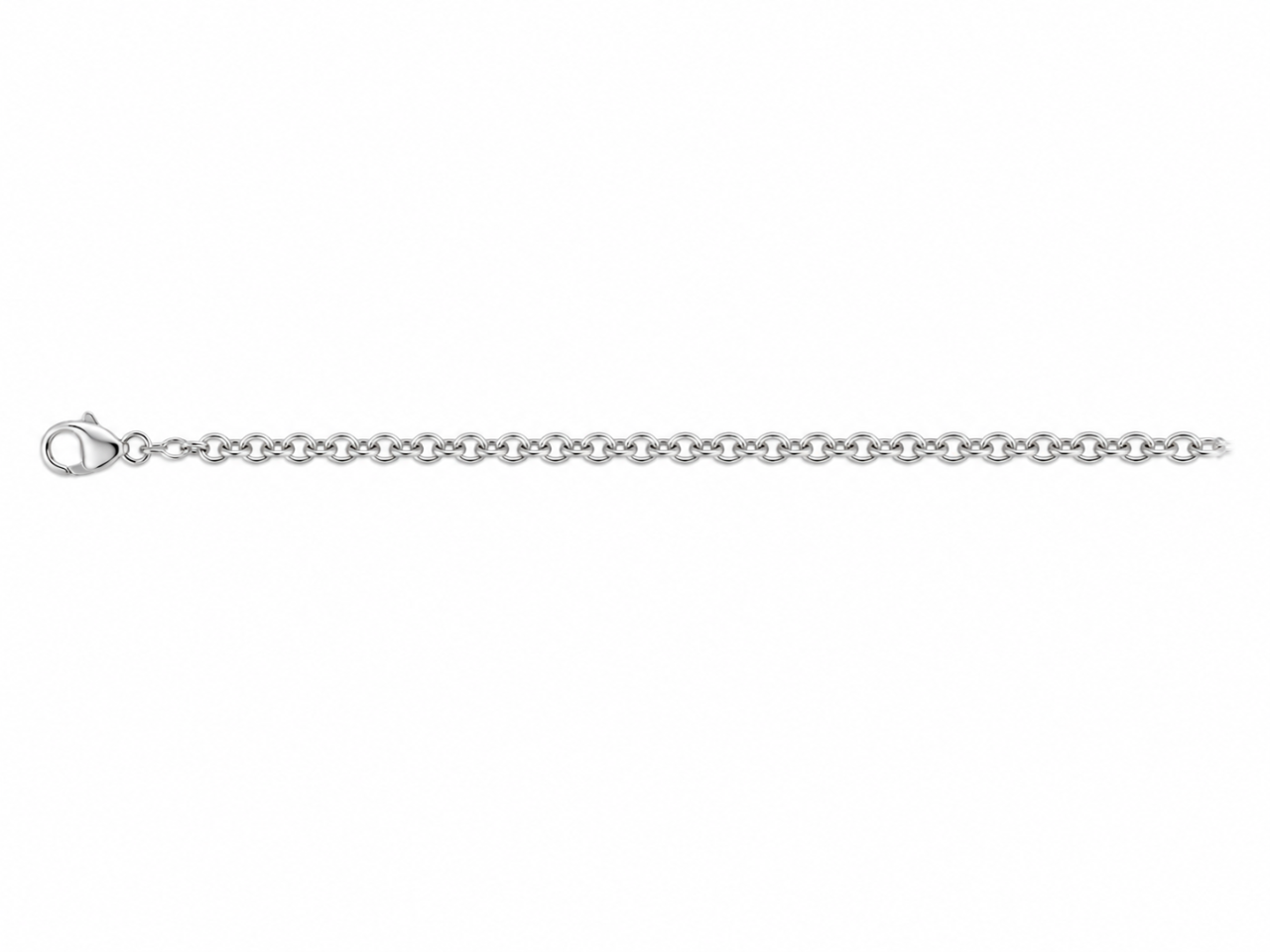 Chaîne maille forçat ronde massive en or blanc 18 carats avec fermoir mousqueton de face.
