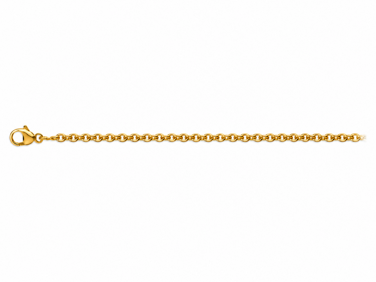 Chaîne maille forçat ronde massive en or jaune 18 carats avec fermoir mousqueton de face.
