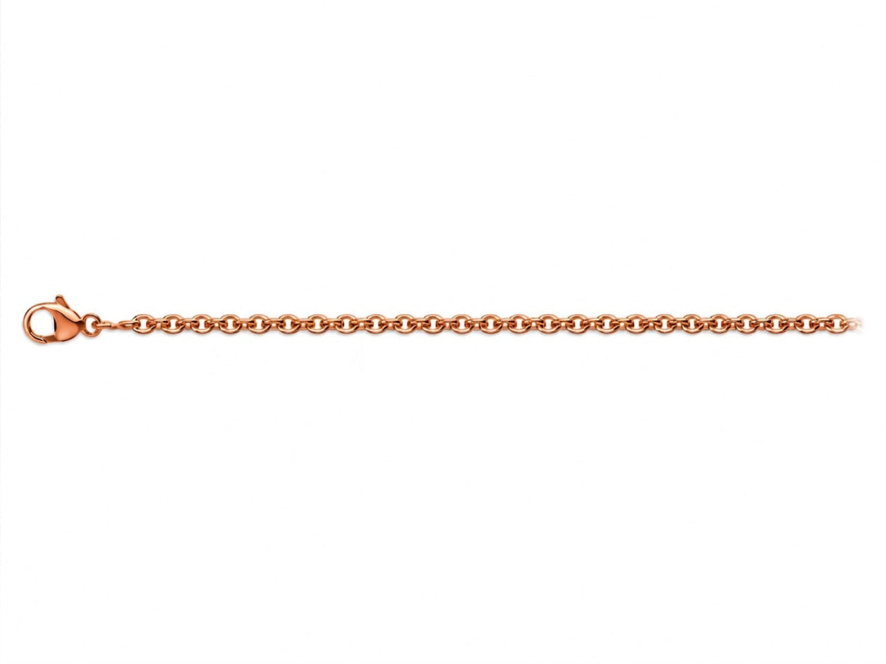 Chaîne maille forçat ronde massive en or rouge (rose) 18 carats avec fermoir mousqueton de face.
