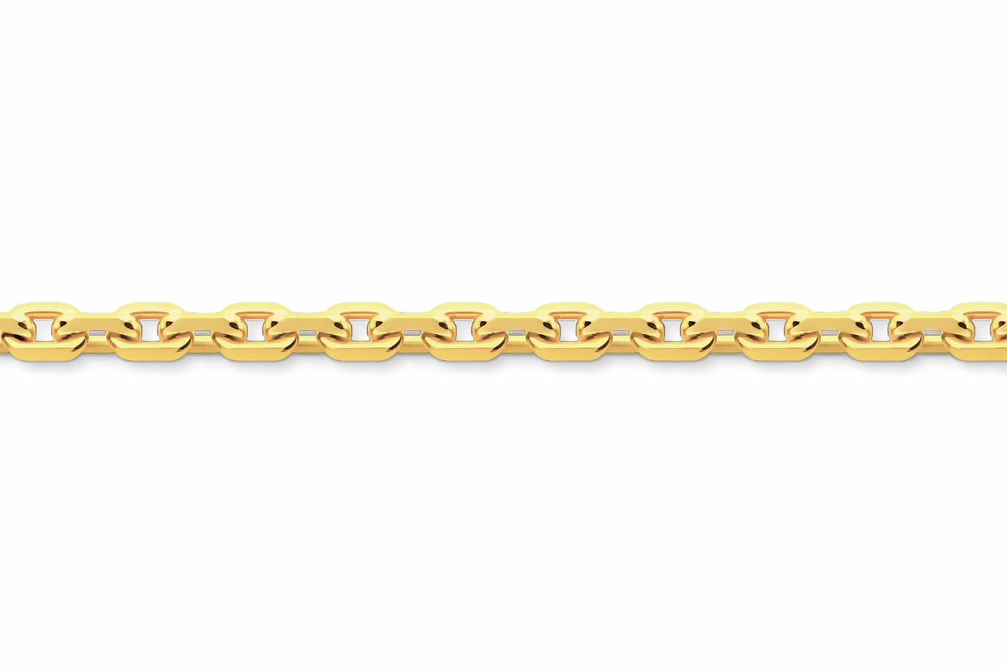 Gros plan chaîne or maille forçat diamantée 40 cm en or jaune 18 carats avec fermoir mousqueton, idéale comme chaîne de baptême.
