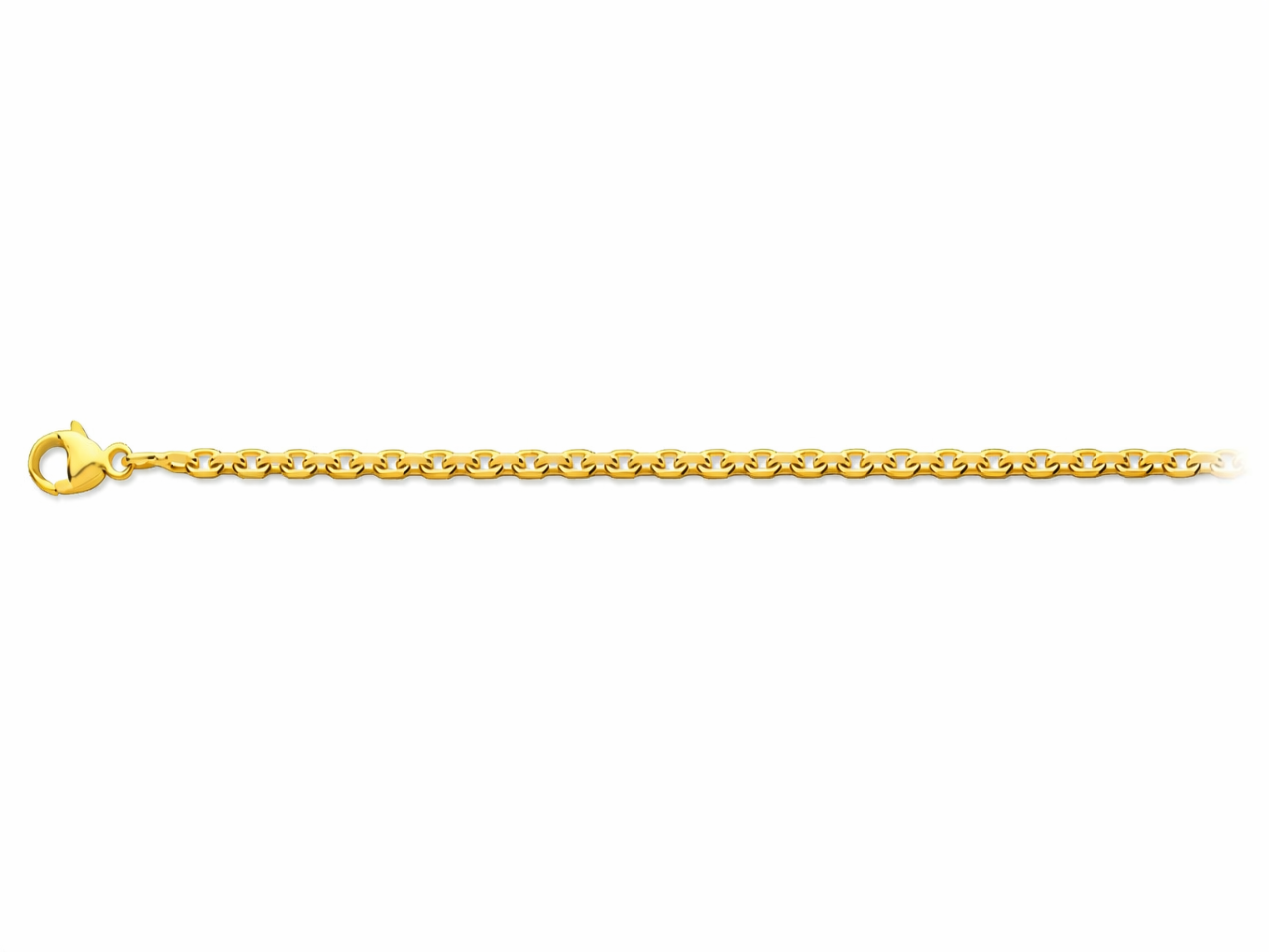Chaîne or maille forçat diamantée 40 cm en or jaune 18 carats avec fermoir mousqueton, idéale comme chaîne de baptême.