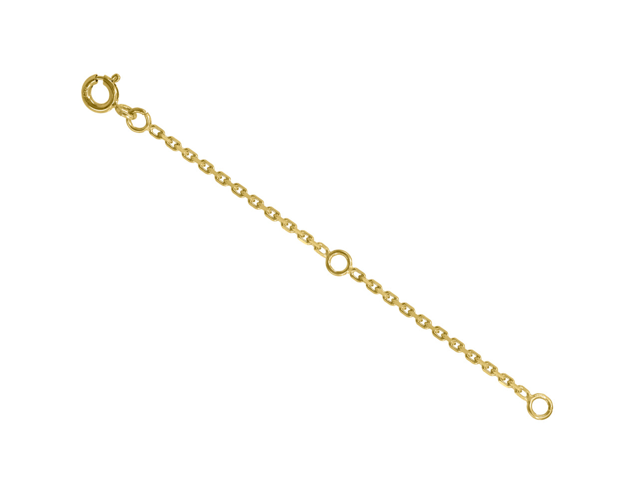 Chaînette d'extension en or 18 carats avec fermoir anneau ressort (750/1000) maille forçat diamantée de 1,47 mm, longueur 7 cm.