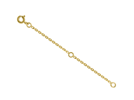 Chaînette d'extension en or 18 carats avec fermoir anneau ressort (750/1000) maille forçat diamantée de 1,47 mm, longueur 7 cm.