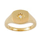 Chevalière en or jaune 18 carats massif pour femme avec plateau carré de 9 mm gravé d'une étoile du Nord et serti d'un diamant de 0,03 carat.