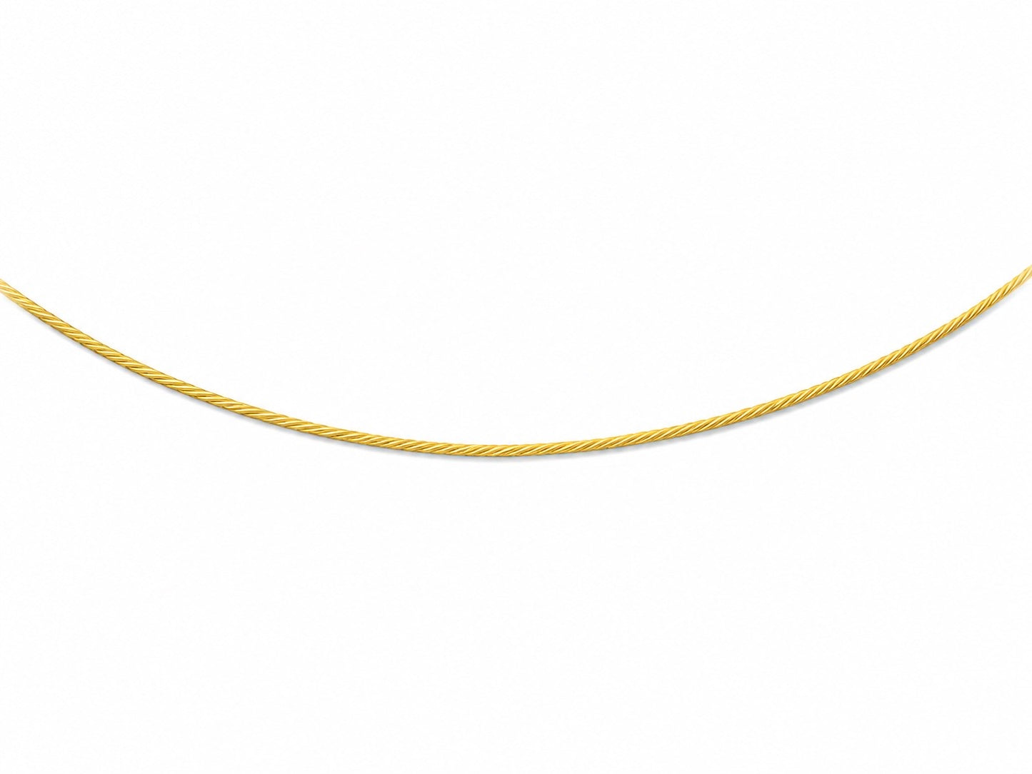 Collier câble rigide en or jaune 18 carats massif, fil plein de 1,4 mm de large avec fermoir mousqueton.