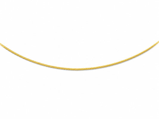 Collier câble rigide en or jaune 18 carats massif, fil plein de 1,4 mm de large avec fermoir mousqueton.