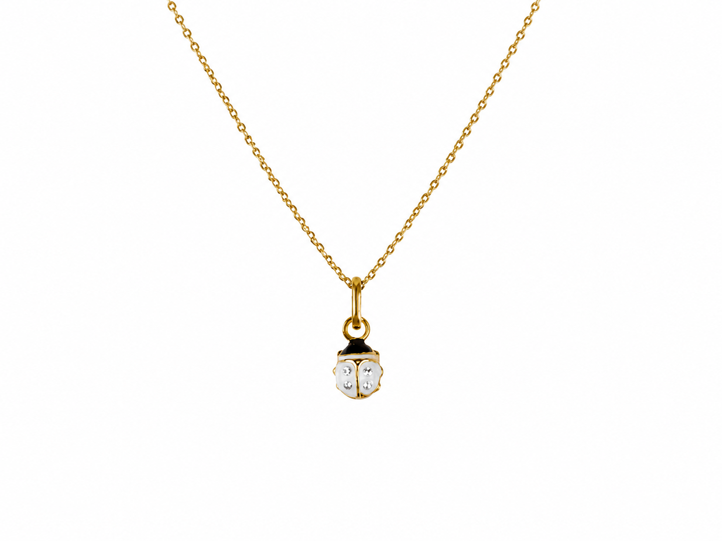 Collier coccinelle blanche et or 18 carats, cadeau de baptême ou de naissance original.