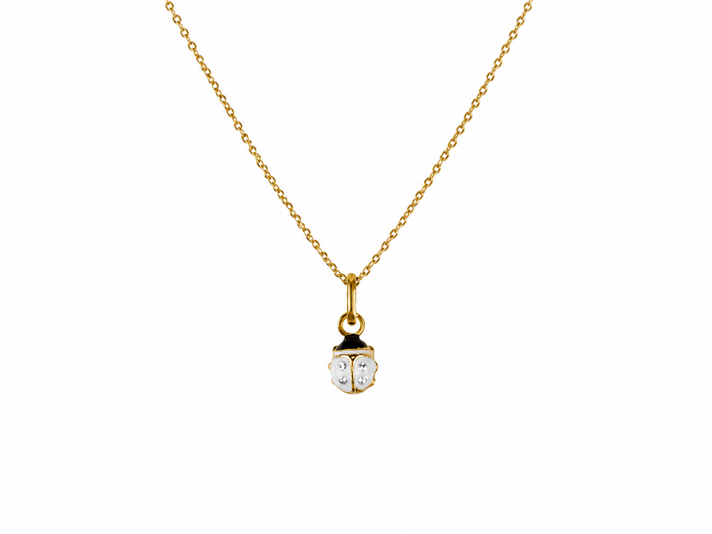 Collier coccinelle blanche et or 18 carats, cadeau de baptême ou de naissance original.
