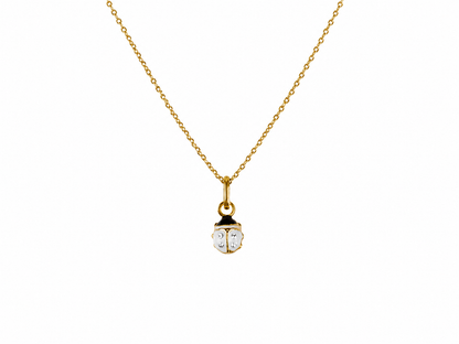 Collier coccinelle blanche et or 18 carats, cadeau de baptême ou de naissance original.