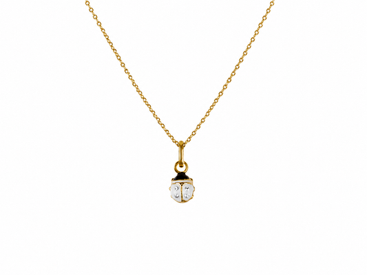 Collier coccinelle blanche et or 18 carats, cadeau de baptême ou de naissance original.