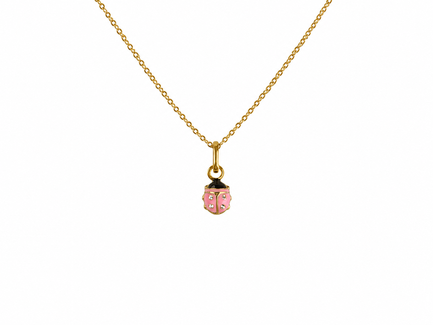 Bijou porte-bonheur pour fillette : collier coccinelle rose en or jaune 750.