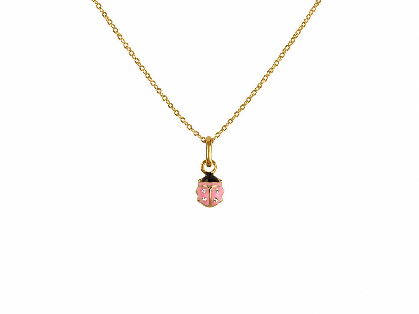 Bijou porte-bonheur pour fillette : collier coccinelle rose en or jaune 750.