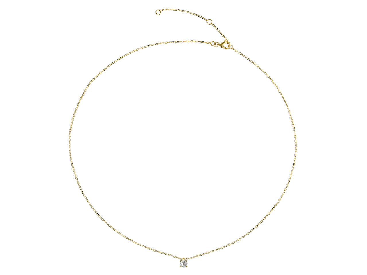 Collier solitaire en or jaune 18 carats serti d'un diamant naturel de 0,15 carat, maille forçat ajustable.