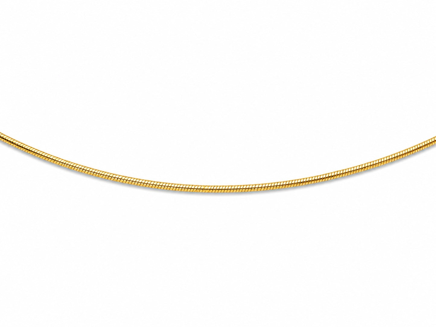 Collier maille Oméga rond en or jaune 18 carats massif, largeur 1 mm avec fermoir mousqueton.