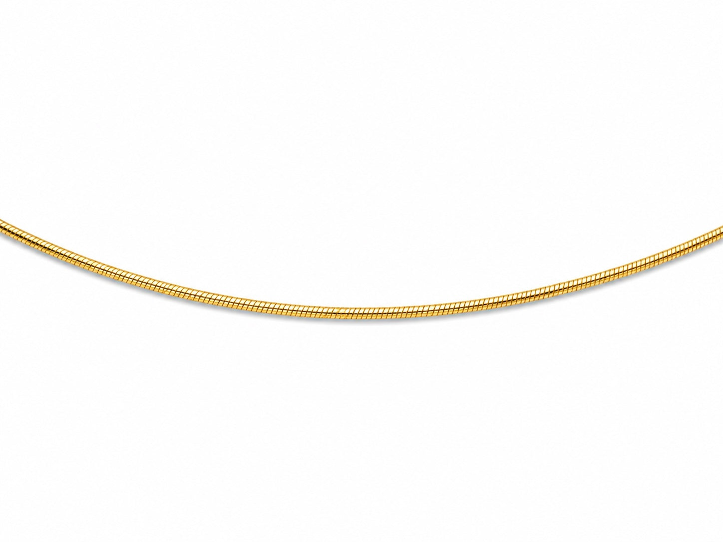 Collier maille Oméga rond en or jaune 18 carats massif, largeur 1 mm avec fermoir mousqueton.