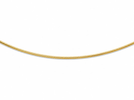 Collier maille Oméga rond en or jaune 18 carats massif, largeur 1 mm avec fermoir mousqueton.