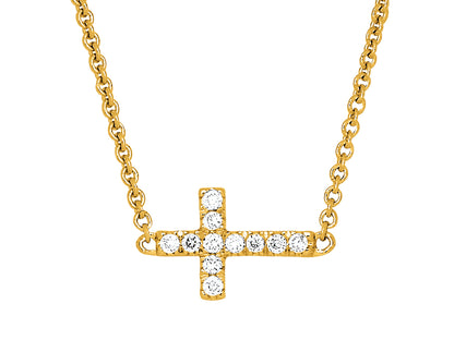 Collier ras-de-cou en or jaune 18 carats avec croix horizontale sertie de diamants naturels, maille forçat ajustable.