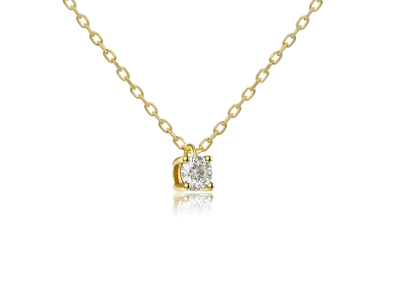 Collier solitaire diamant 0,10 carat en or jaune 18k sur chaîne forçat.