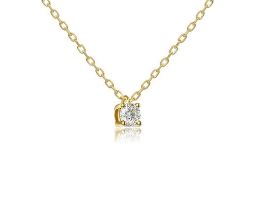 Collier solitaire diamant 0,10 carat en or jaune 18k sur chaîne forçat.