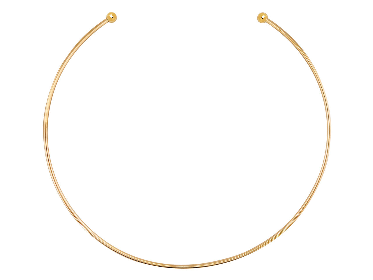 Collier torque ouvert devant de type jonc rigide en or jaune 18 carats de 2mm d'épaisseur.