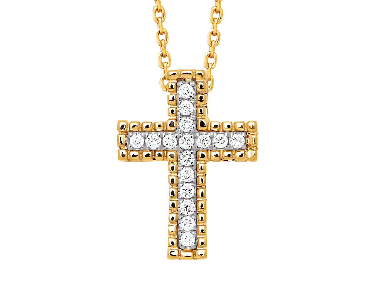 Pendentif petite croix diamant bicolore en or 18 carats, idéal cadeau baptême ou femme
