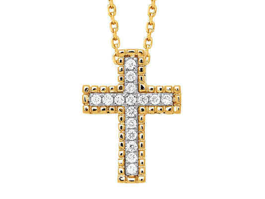 Pendentif petite croix diamant bicolore en or 18 carats, idéal cadeau baptême ou femme