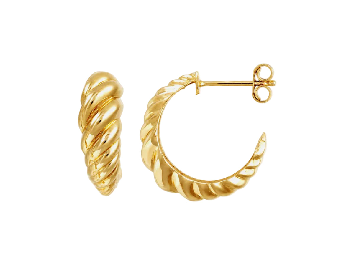 Paire de demi créoles épaisses en or jaune 18 carats avec design torsadé et fermoir poussette.