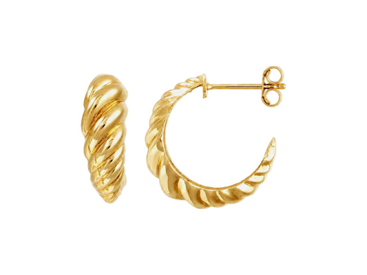 Paire de demi créoles épaisses en or jaune 18 carats avec design torsadé et fermoir poussette.