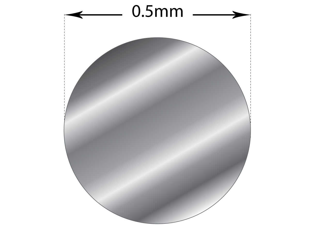 Schéma technique montrant la section de 0,50 mm d'un fil d'or blanc massif 18 carats.