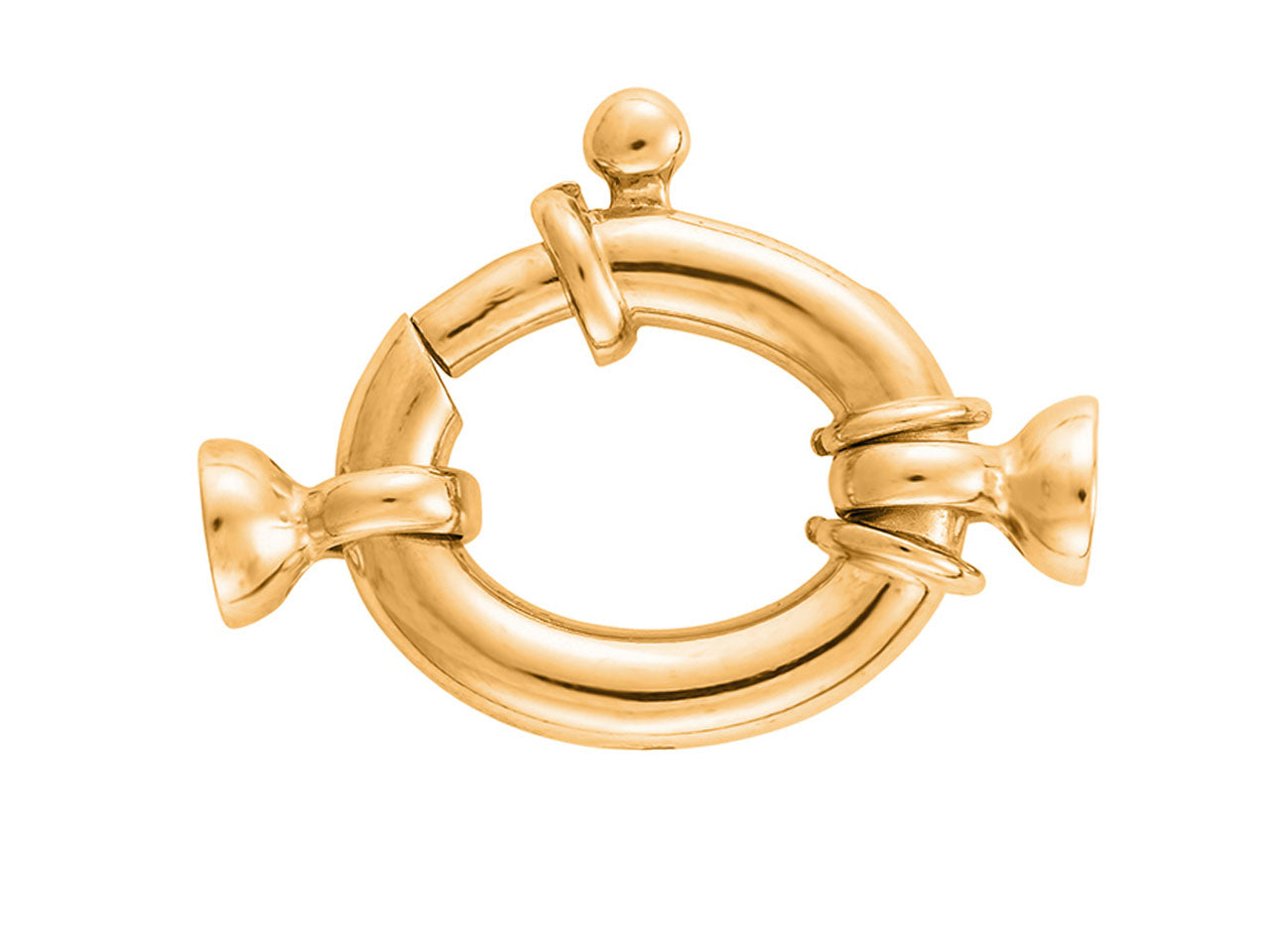 Fermoir bouée ovale en or jaune 18 carats avec embouts cloches lisses pour la finition de colliers de perles ou multi-rangs.