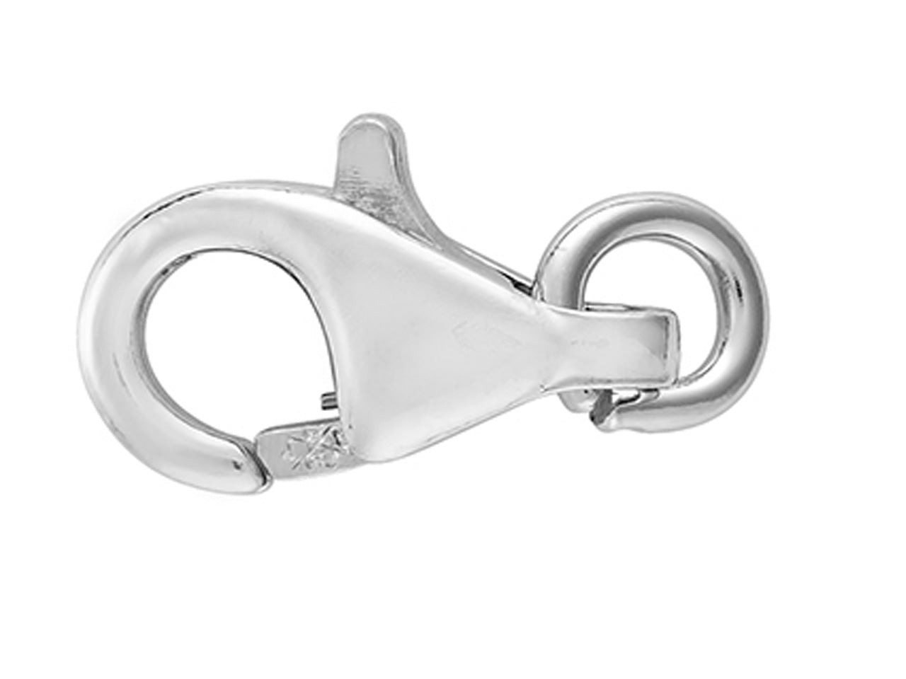 Fermoir mousqueton en or blanc rhodié 18 carats, fabrication par estampage de haute qualité.