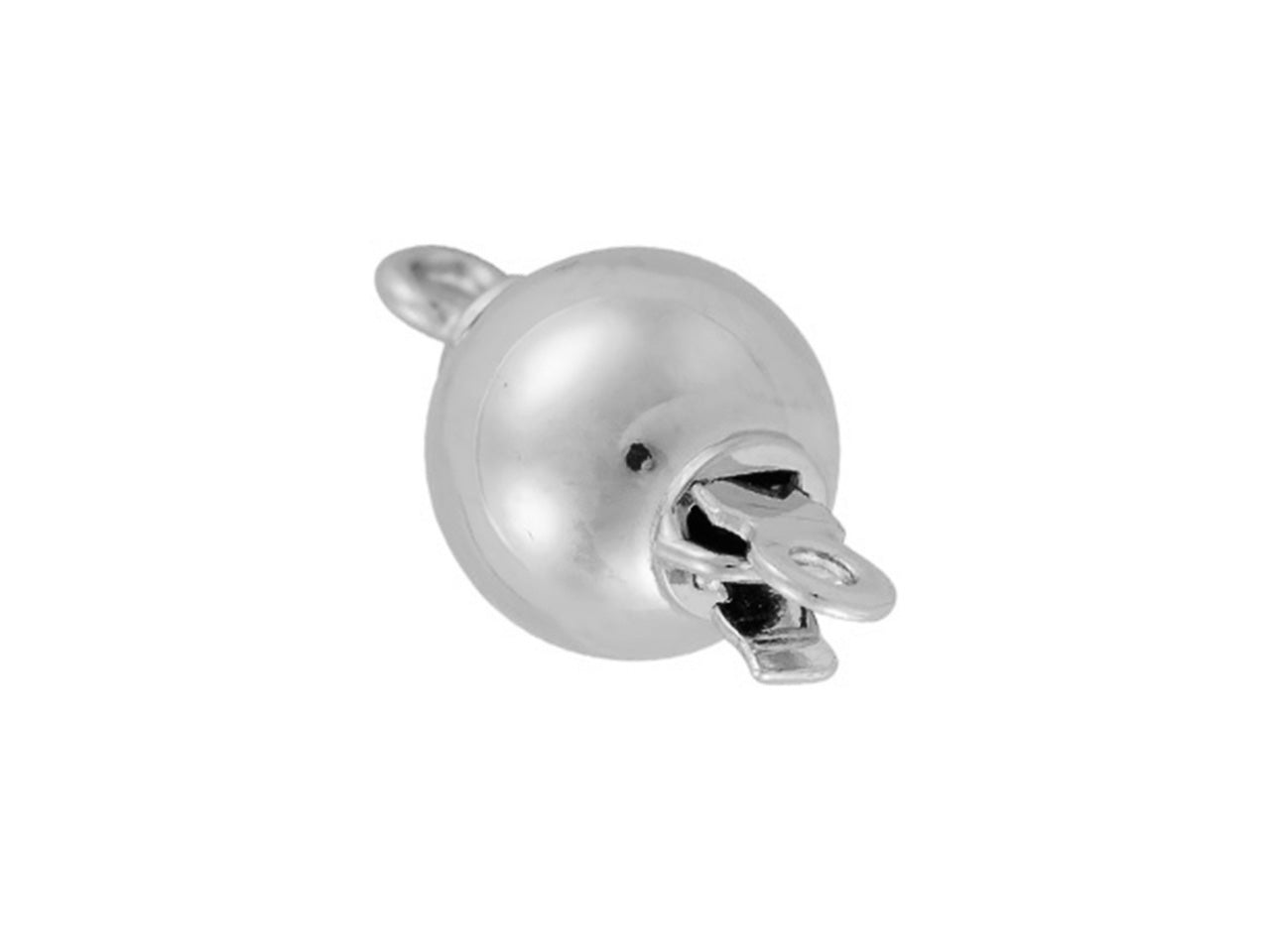 Fermoir perle de sécurité en or blanc palladié 18 carats, montrant le mécanisme à cliquet.