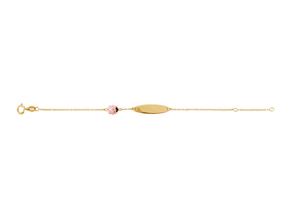 Bijou porte-bonheur pour bébé : gourmette coccinelle rose en or jaune 18 carats.