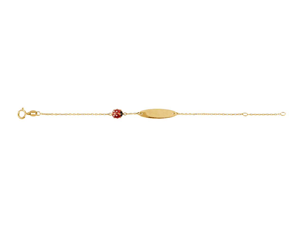 Gourmette bébé coccinelle en or jaune 18 carats avec résine rouge et oxydes de zirconium.