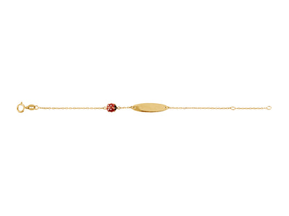 Gourmette bébé coccinelle en or jaune 18 carats avec résine rouge et oxydes de zirconium.