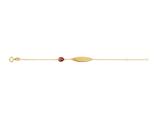 Gourmette bébé coccinelle en or jaune 18 carats avec résine rouge et oxydes de zirconium.