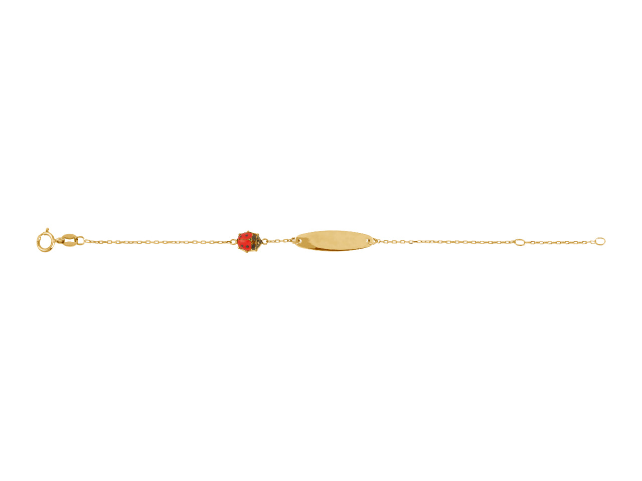 Gourmette pour bébé fille originale en or jaune avec petite coccinelle rouge porte-bonheur.