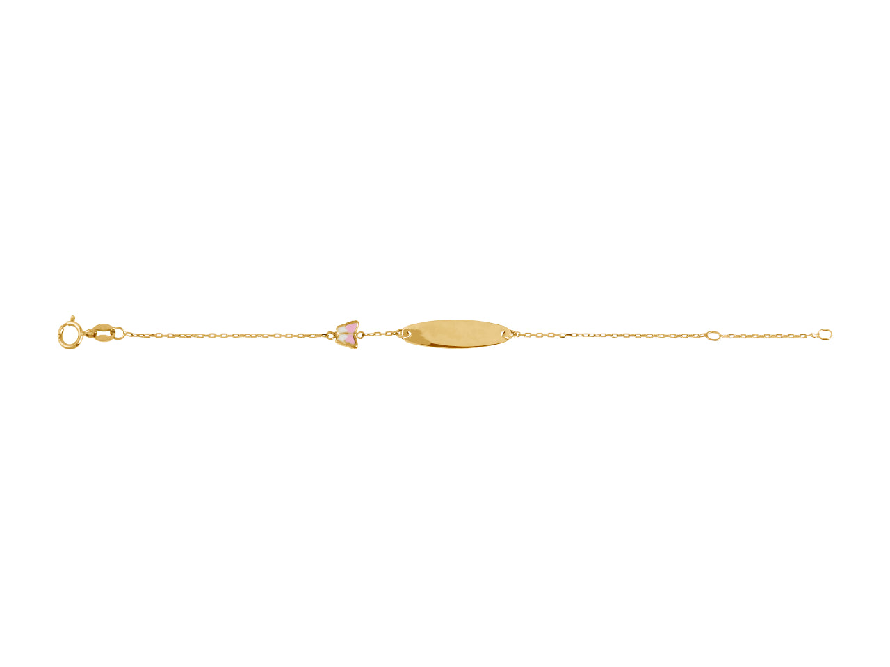 Bracelet identité pour bébé fille en or 750 avec motif papillon rose et blanc