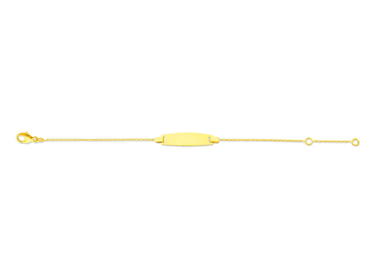 Gourmette bébé fille ou garçon en or jaune 18 carats, bracelet de naissance avec plaque d'identité lisse à graver et chaîne forçat ronde avec anneau de réglage.