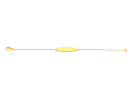 Gourmette bébé fille ou garçon en or jaune 18 carats, bracelet de naissance avec plaque d'identité lisse à graver et chaîne forçat ronde avec anneau de réglage.