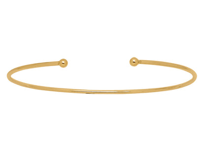 Bracelet jonc ouvert en or jaune 18 carats massif, fil rigide ouvert avec boules, bijou femme intemporel