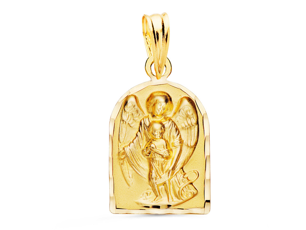 Médaille de l'Ange Gardien en or jaune 18 carats, design moderne en forme d'alcôve