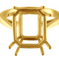 Monture bague solitaire à sertir en or jaune 9k pour pierre rectangle 12x10mm avec 4 doubles griffes
